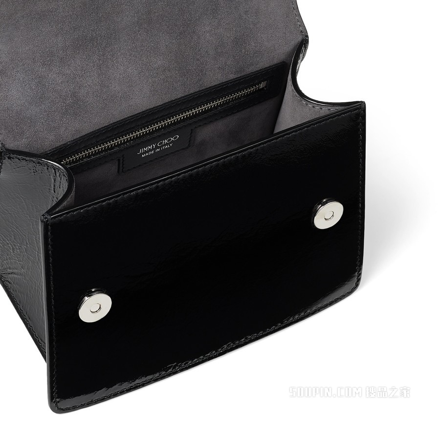 MADELINE SATCHEL/S 珍珠扣黑色漆皮革手拎包