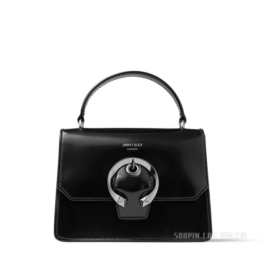 MADELINE SATCHEL/S 金属搭扣黑色抛光牛皮手拎包