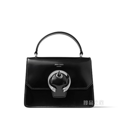 MADELINE SATCHEL/S 金属搭扣黑色抛光牛皮手拎包