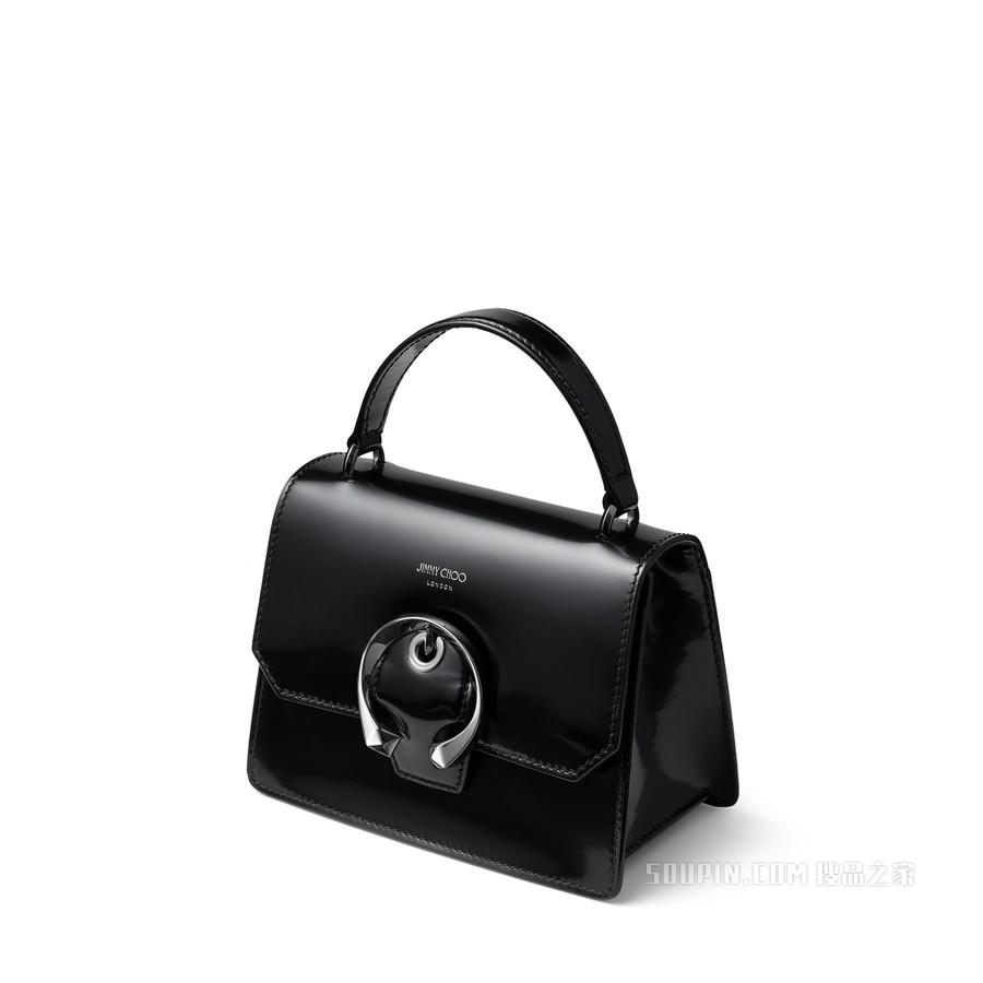 MADELINE SATCHEL/S 金属搭扣黑色抛光牛皮手拎包