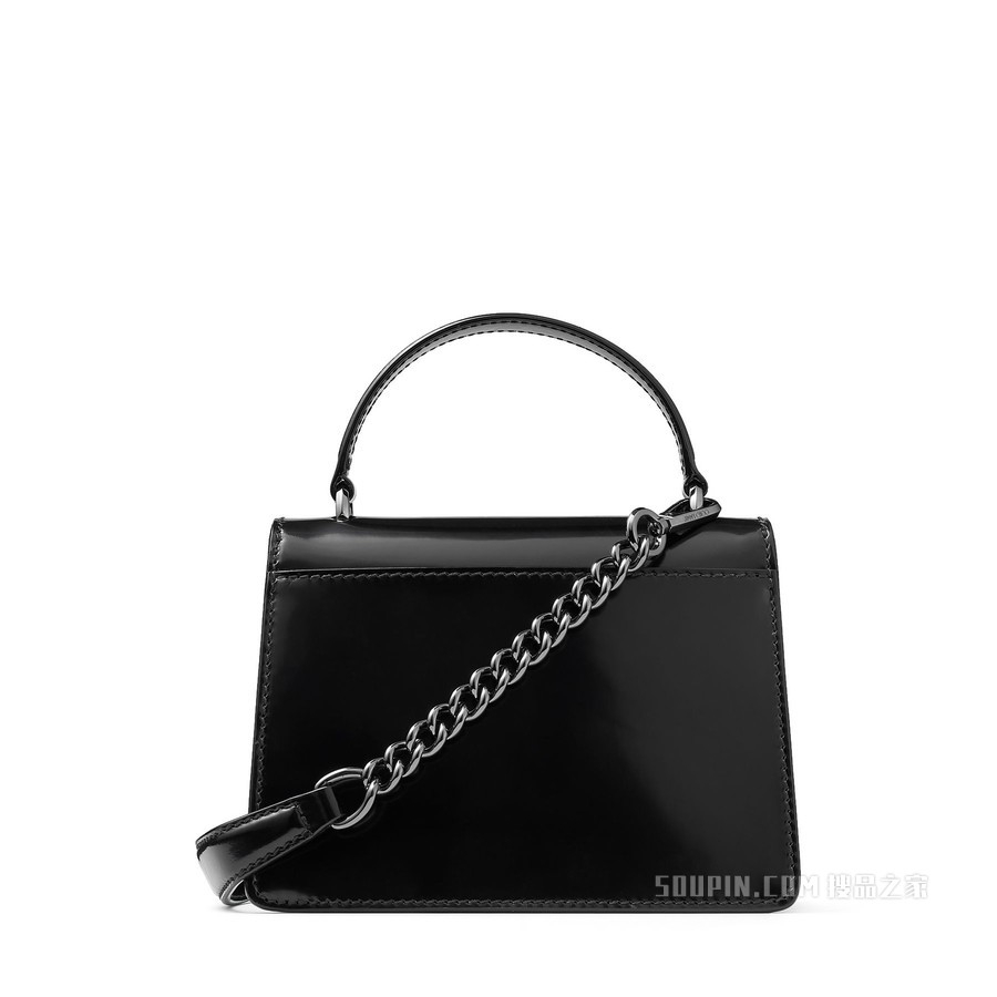MADELINE SATCHEL/S 金属搭扣黑色抛光牛皮手拎包