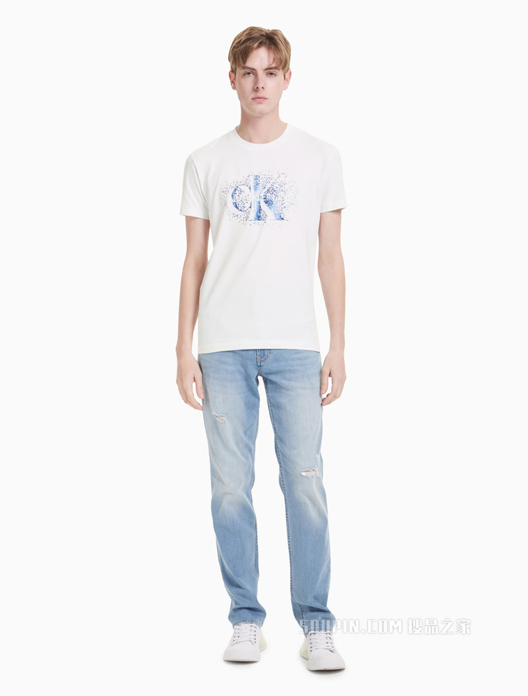 Calvin Klein 男装时尚数码像素层叠LOGO圆领短袖T恤 J318156