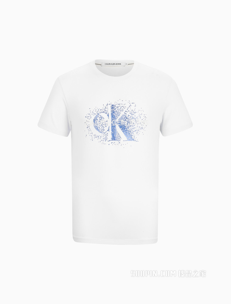 Calvin Klein 男装时尚数码像素层叠LOGO圆领短袖T恤 J318156
