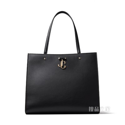 VARENNE TOTE BAG 浅金色 JC 徽章饰黑色细腻亮面小牛皮托特包