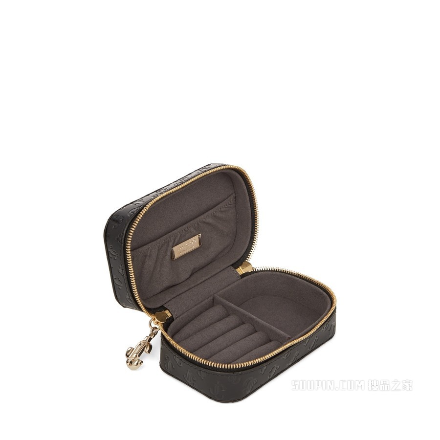 JEWELLERY CASE/S 黑色 JC 字母压纹小牛皮首饰包