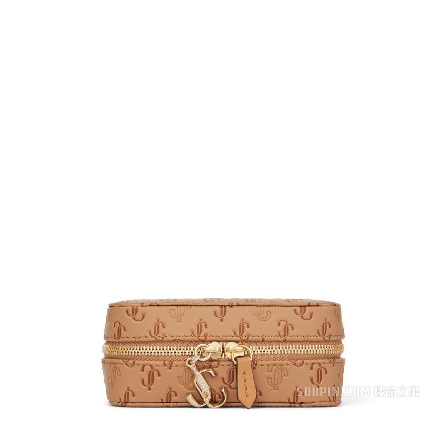 JEWELLERY CASE/S 黑色 JC 字母压纹小牛皮首饰包