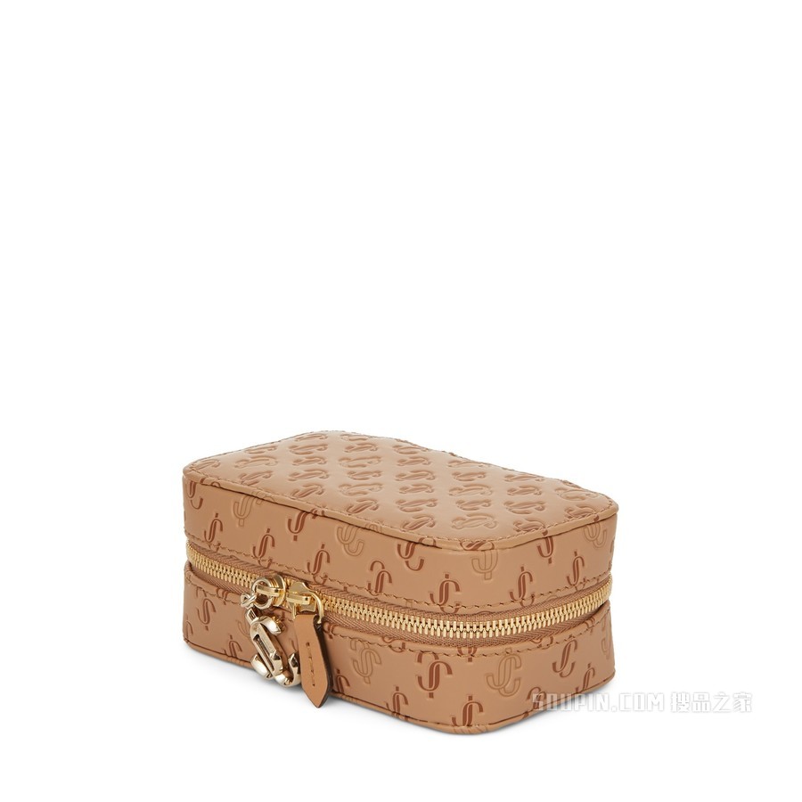 JEWELLERY CASE/S 黑色 JC 字母压纹小牛皮首饰包
