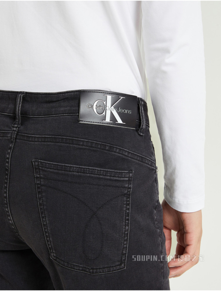 Calvin Klein 男士高弹力楔形中腰LOGO吊袢牛仔裤J320682