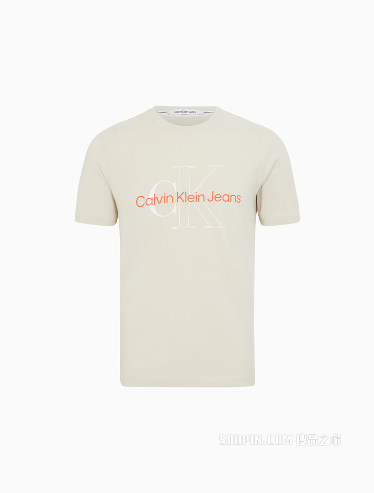 Calvin Klein 男士圆领简约叠印LOGO短袖T恤J320568
