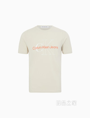 Calvin Klein 男士圆领简约叠印LOGO短袖T恤J320568