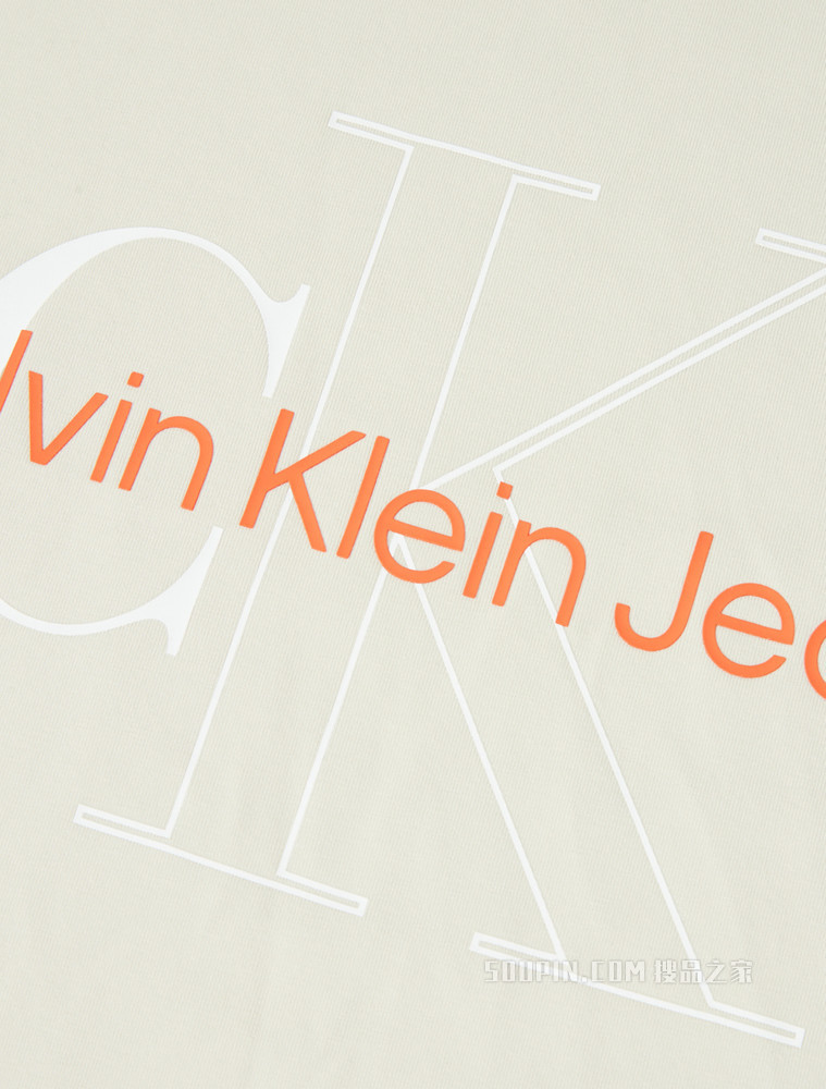 Calvin Klein 男士圆领简约叠印LOGO短袖T恤J320568