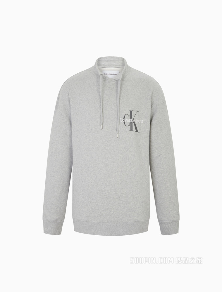 Calvin Klein 男士抽绳领棉质交叠LOGO套头卫衣J319704