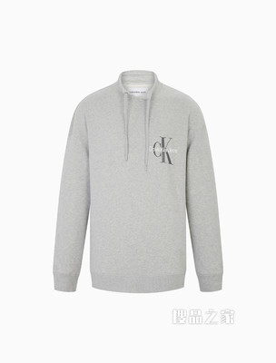 Calvin Klein 男士抽绳领棉质交叠LOGO套头卫衣J319704