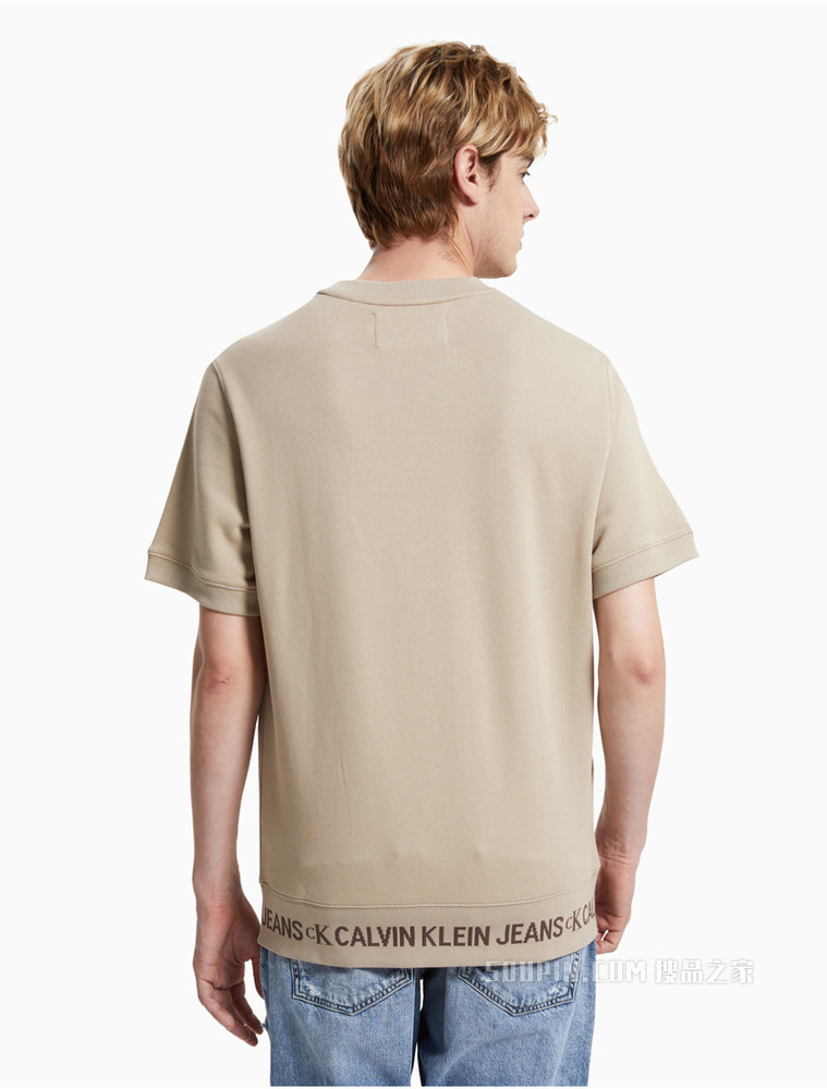 Calvin Klein 男装全棉圆领LOGO罗纹摆围短袖卫衣J319639