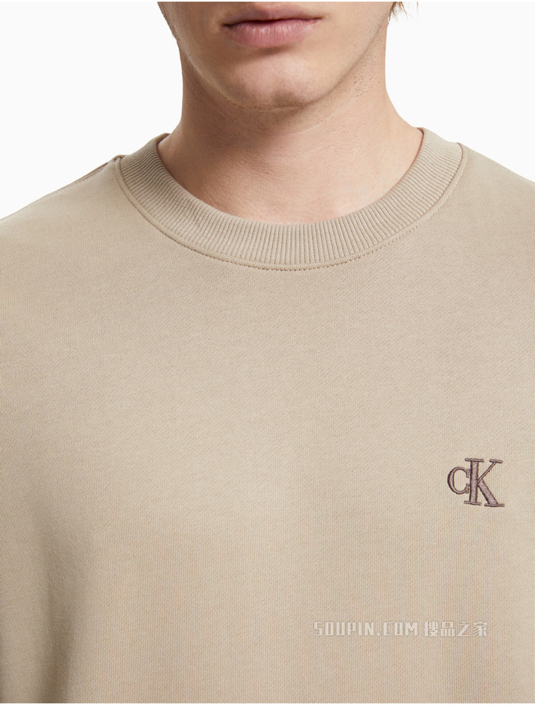Calvin Klein 男装全棉圆领LOGO罗纹摆围短袖卫衣J319639