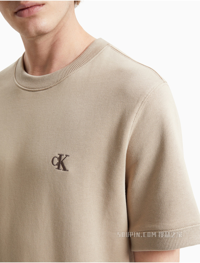 Calvin Klein 男装全棉圆领LOGO罗纹摆围短袖卫衣J319639