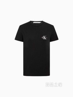 Calvin Klein 女士舒适圆领交叠刺绣LOGO短袖T恤J218883