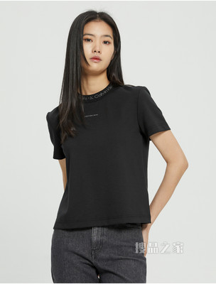 Calvin Klein 女士舒适打底圆领LOGO提花短袖T恤J218898