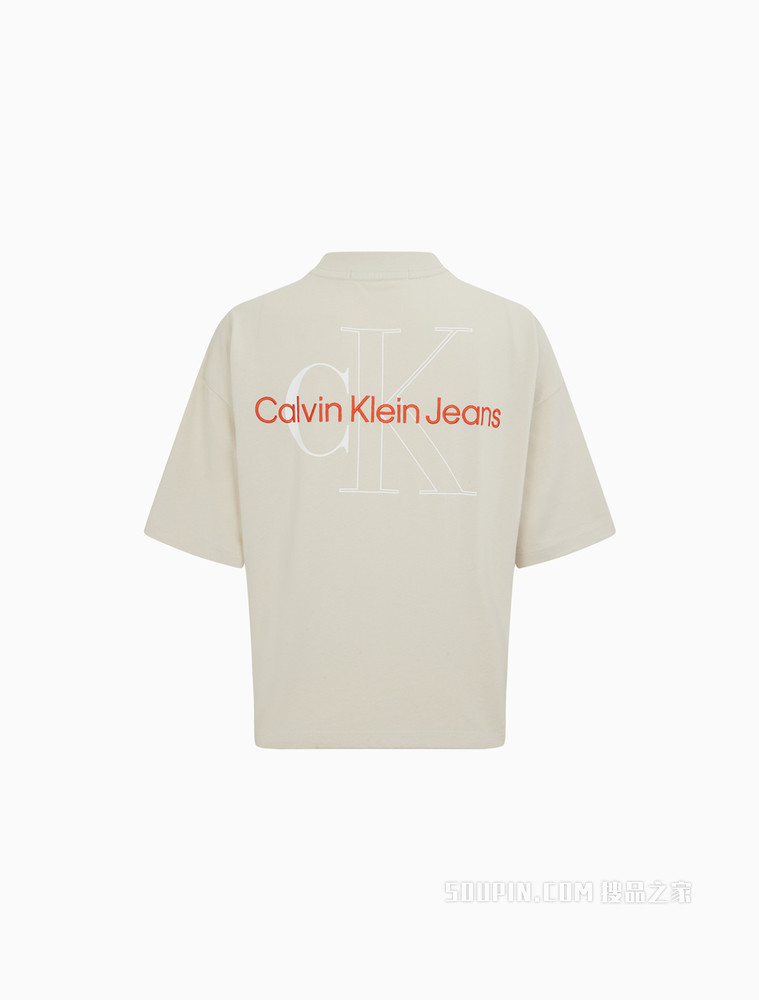 Calvin Klein 女士圆领宽松纯棉刺绣短款短袖T恤J218912