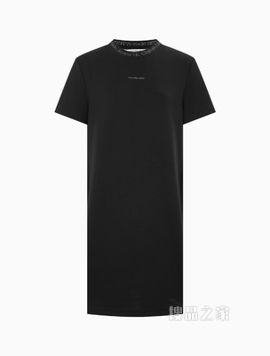 Calvin Klein 女士圆领短袖循环LOGO提花连衣裙J218895