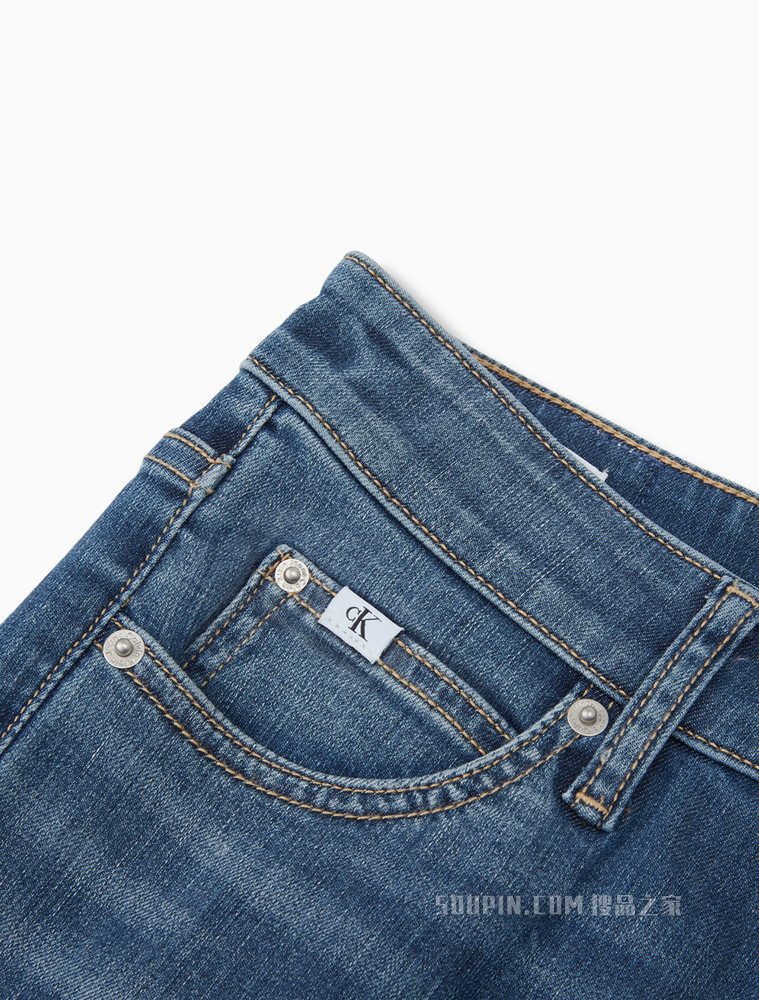 Calvin Klein 女士高腰弹力紧身刺绣七分牛仔裤J218747