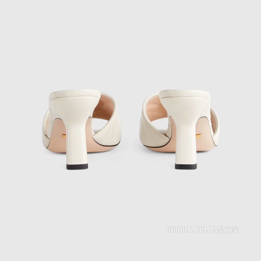 女士双G拖鞋 白色皮革