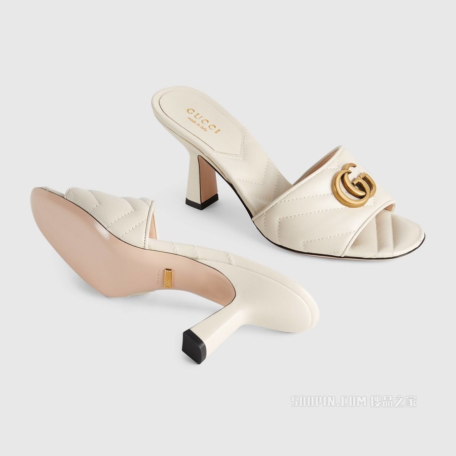 女士双G拖鞋 白色皮革