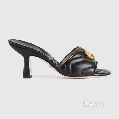 女士双G拖鞋 黑色皮革