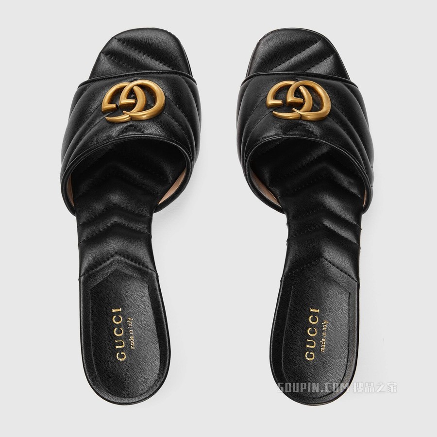 女士双G拖鞋 黑色皮革