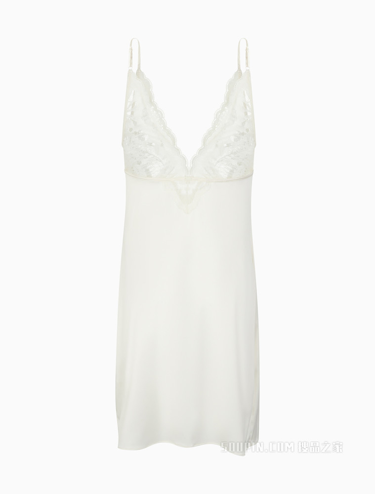 Calvin Klein 女士性感深V蕾丝拼接LOGO标吊带睡裙QS6792