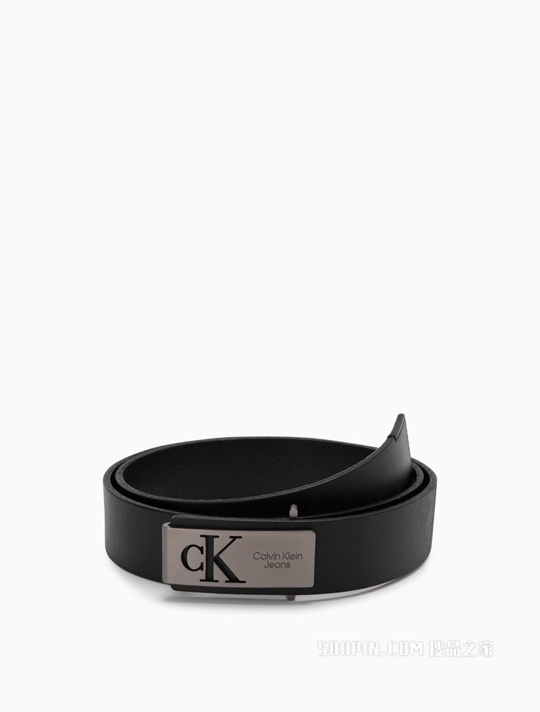 Calvin Klein 男士双面用镂空金属LOGO扣牛皮腰带HC0780