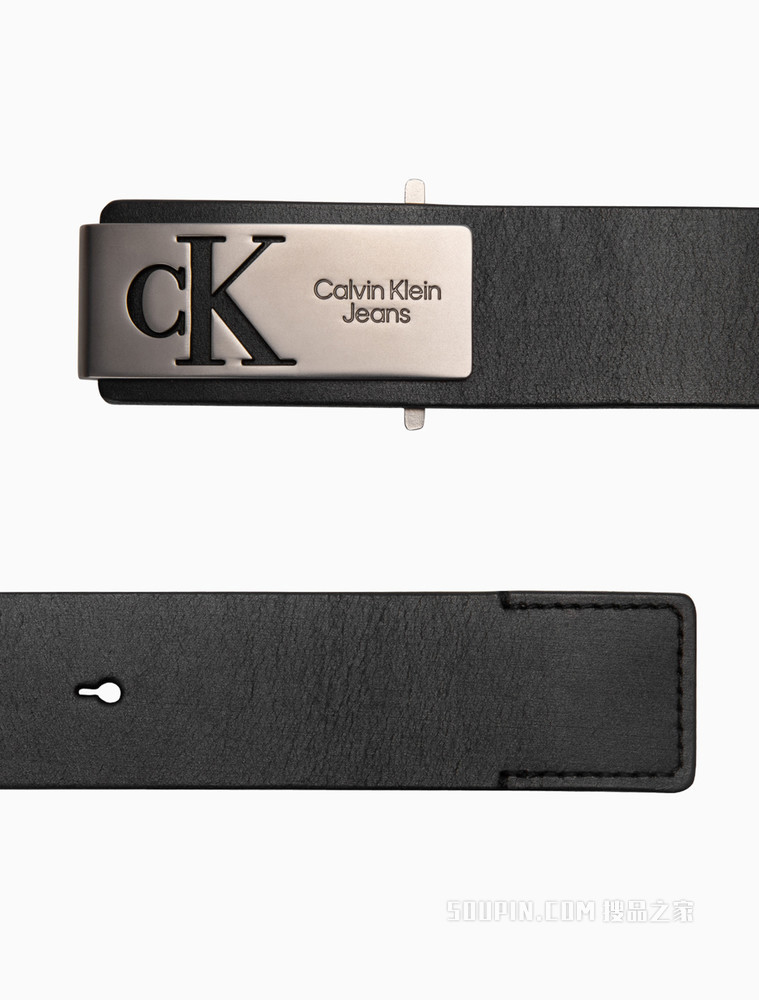 Calvin Klein 男士双面用镂空金属LOGO扣牛皮腰带HC0780
