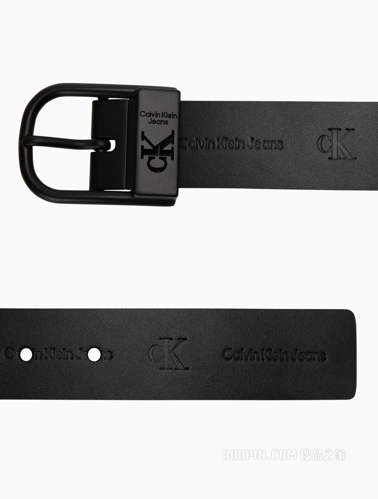 Calvin Klein 男士双面用翻转针扣式压纹LOGO牛皮腰带HC0782