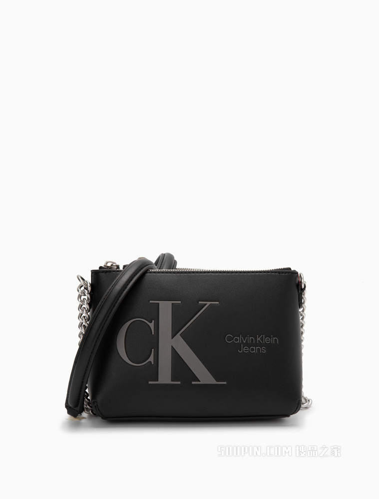 Calvin Klein 女士哑光压纹LOGO拉链链条单肩斜挎包DH3104