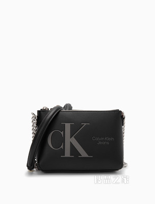 Calvin Klein 女士哑光压纹LOGO拉链链条单肩斜挎包DH3104
