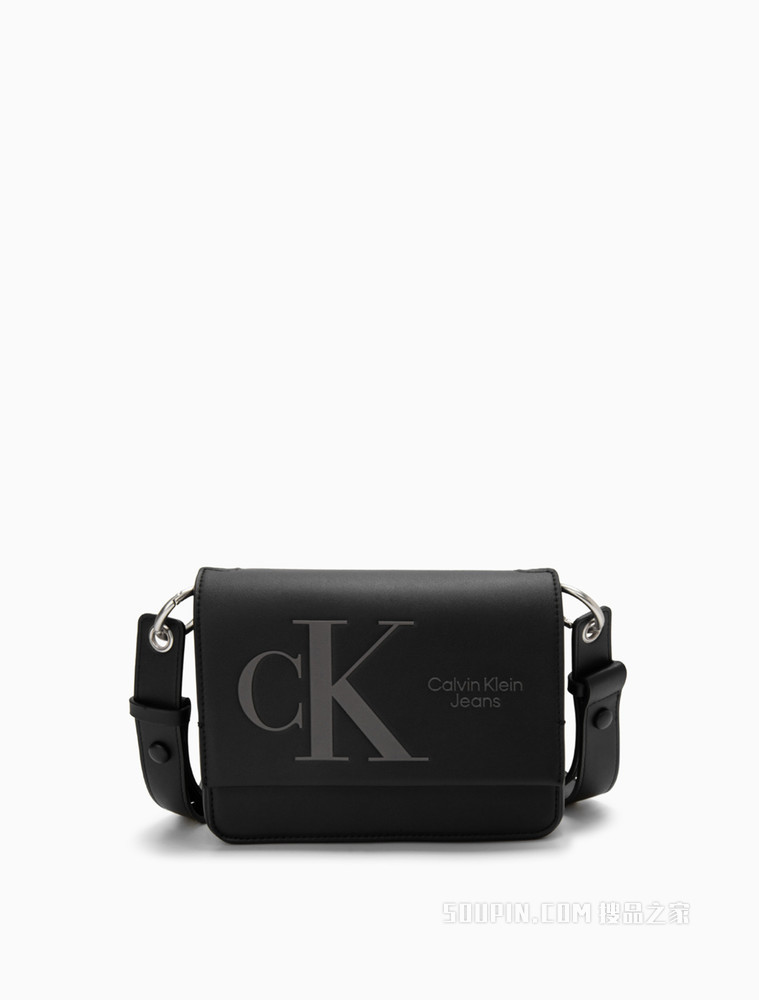 Calvin Klein 女士可卸宽肩带压纹LOGO翻盖单肩斜挎包DH3106