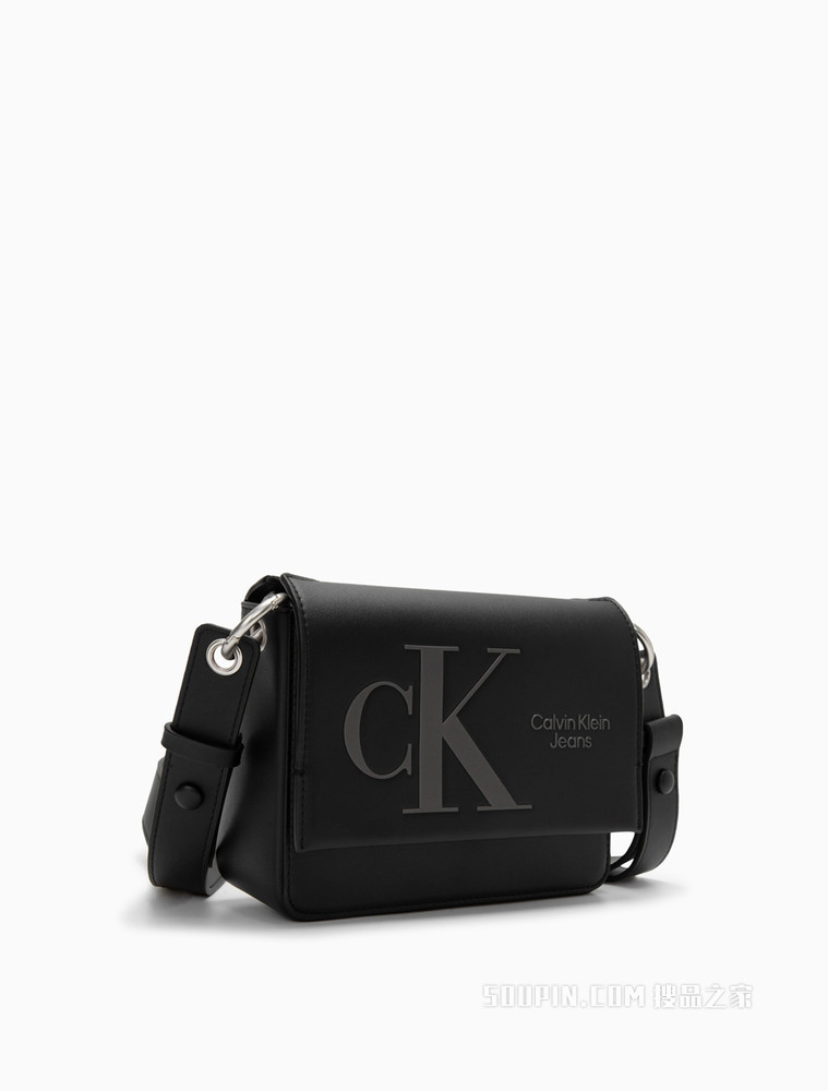 Calvin Klein 女士可卸宽肩带压纹LOGO翻盖单肩斜挎包DH3106