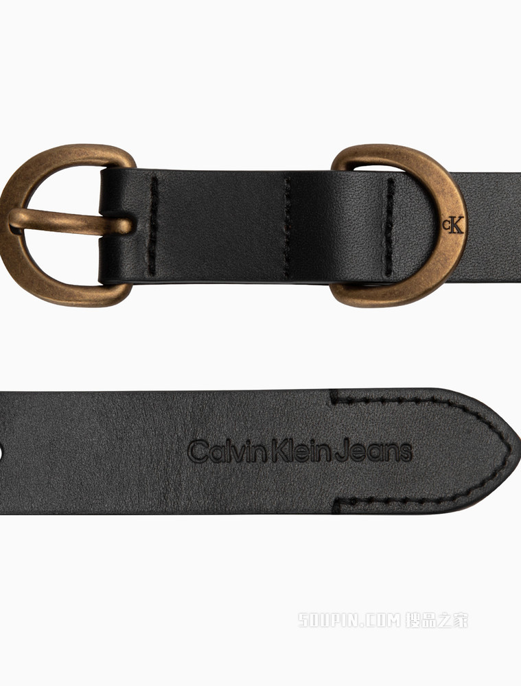 Calvin Klein 女士复古时尚金色双环针扣牛皮腰带DC0523