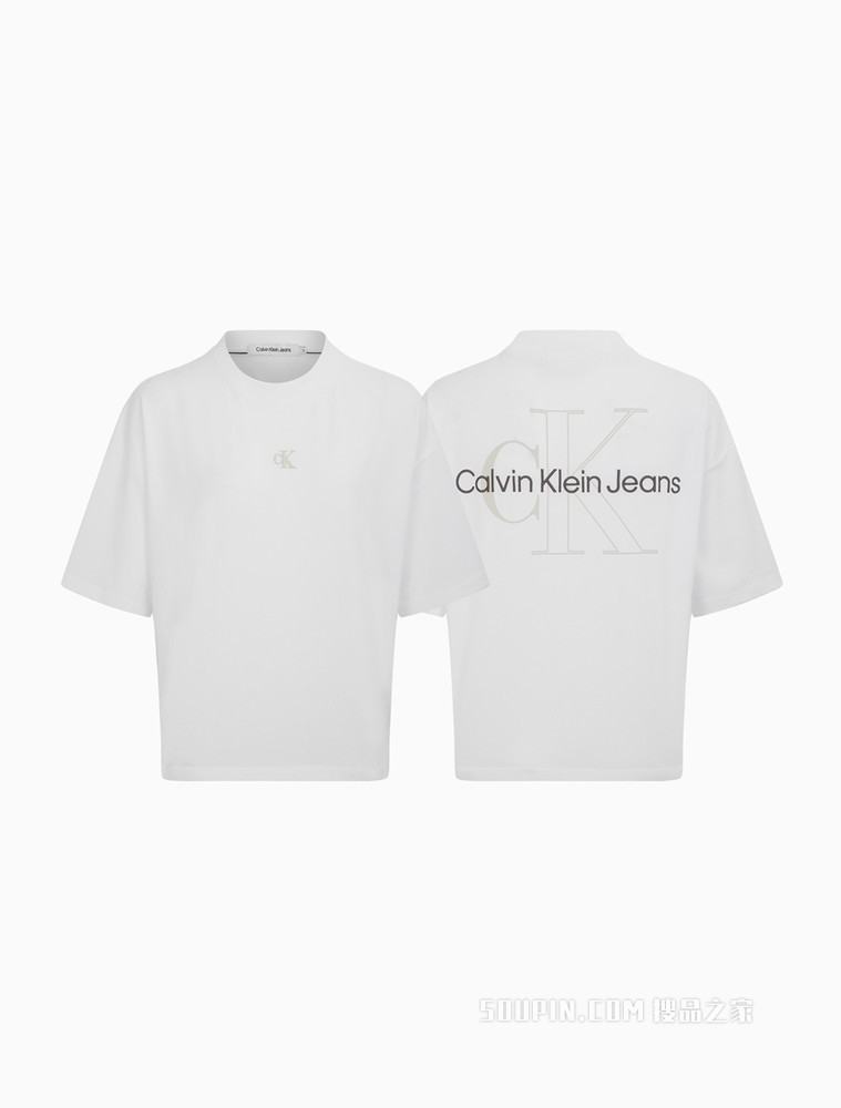 Calvin Klein 女士圆领宽松纯棉刺绣短款短袖T恤J218912