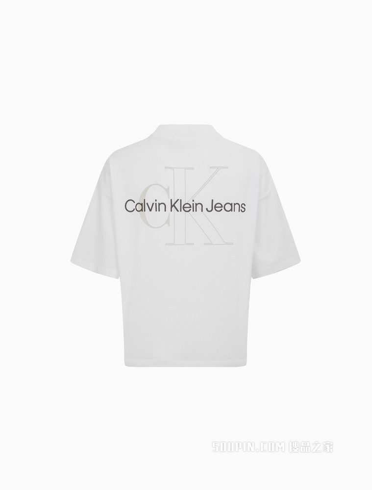 Calvin Klein 女士圆领宽松纯棉刺绣短款短袖T恤J218912