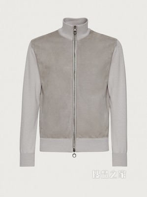 皮革细节针织短夹克