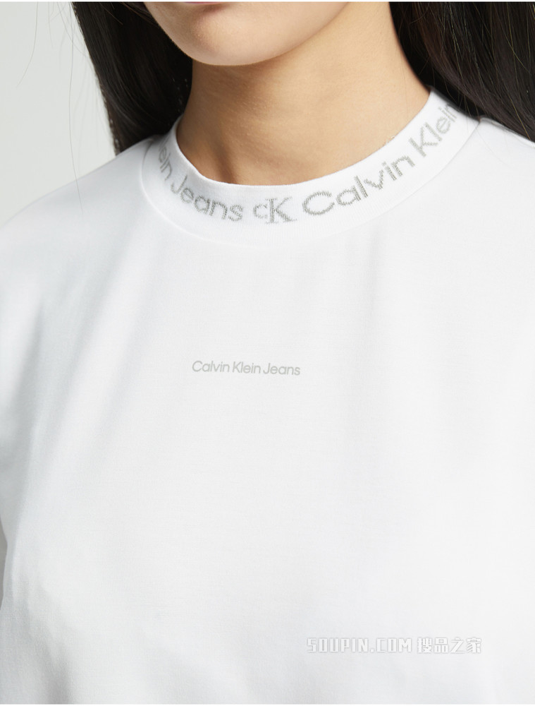 Calvin Klein 女士圆领短袖循环LOGO提花连衣裙J218895