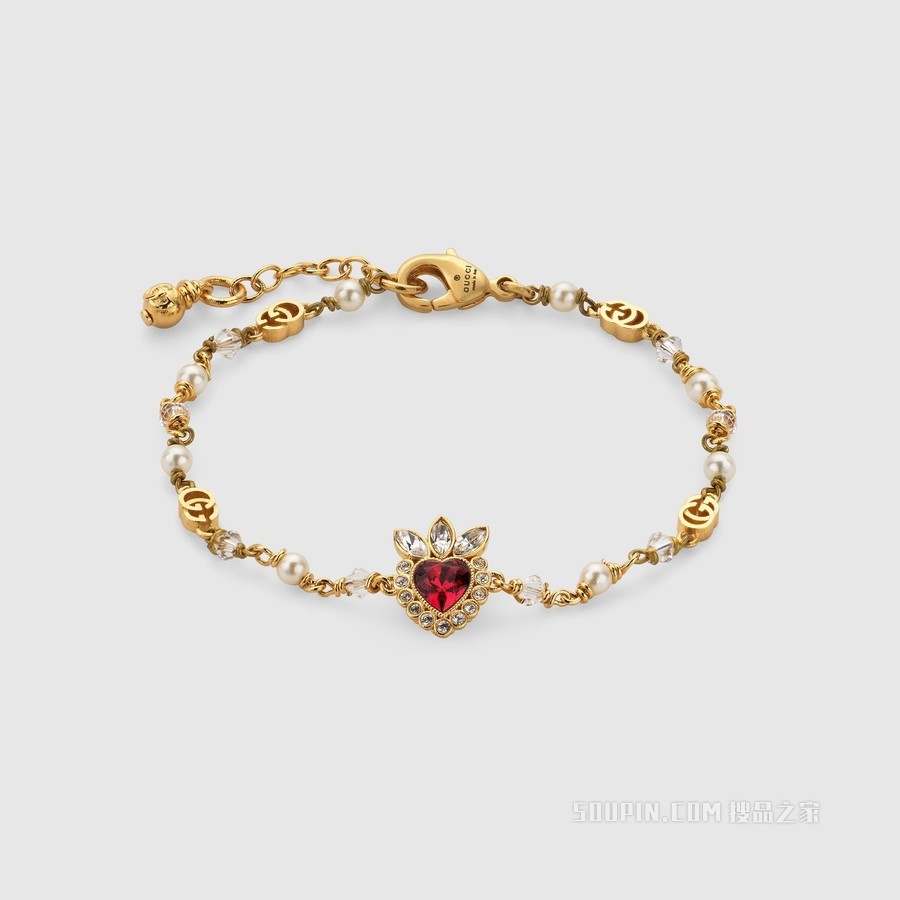 水晶爱心手链 金色金属