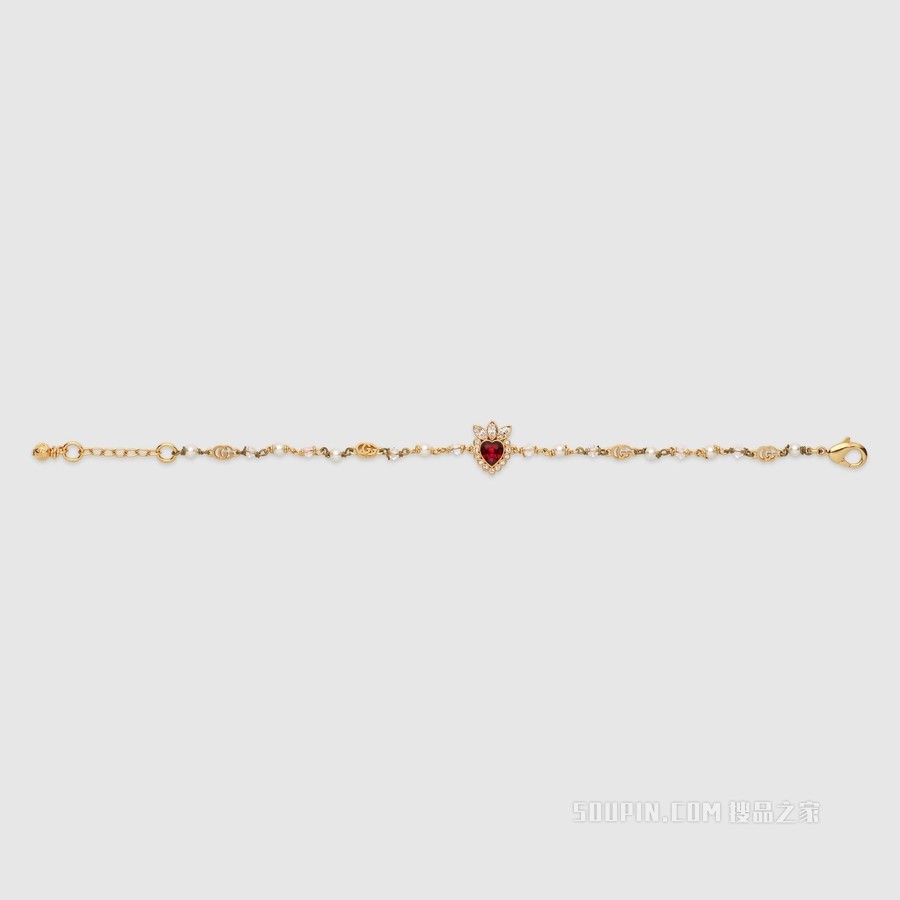 水晶爱心手链 金色金属