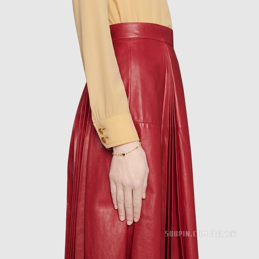 水晶爱心手链 金色金属