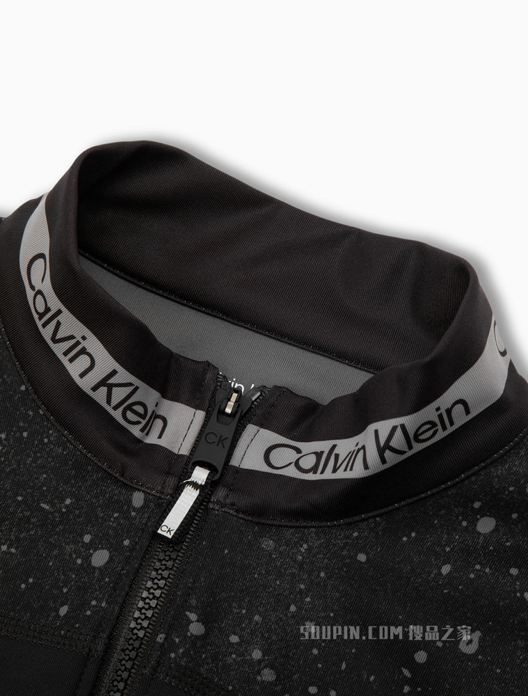 Calvin Klein 女士宽LOGO立领拼接修身运动短袖4WS2K158