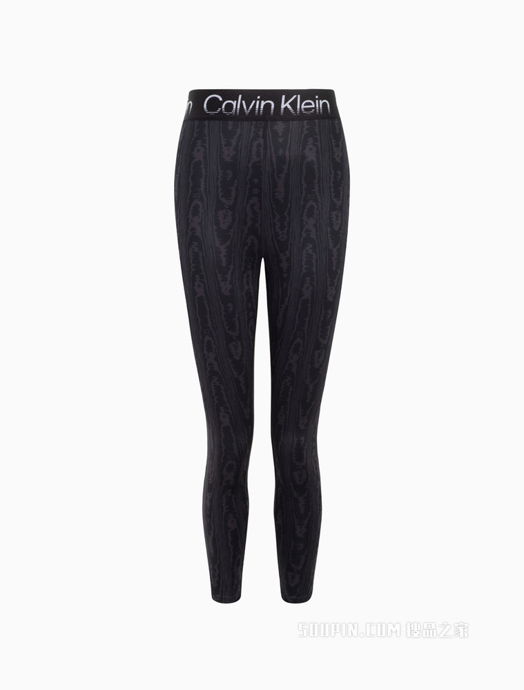 Calvin Klein 女士宽LOGO提花腰网眼拼接云纹印花紧身裤4WS2L622