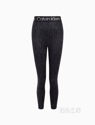 Calvin Klein 女士宽LOGO提花腰网眼拼接云纹印花紧身裤4WS2L622