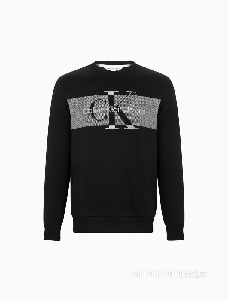 Calvin Klein 男士时尚圆领点状交叠LOGO加绒卫衣40DC442