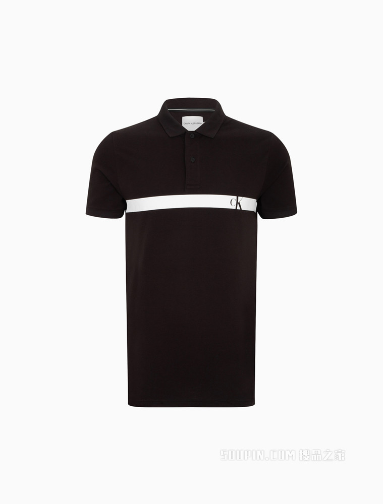 Calvin Klein 男士半开襟翻领镂空LOGO短袖POLO衫ZM01855